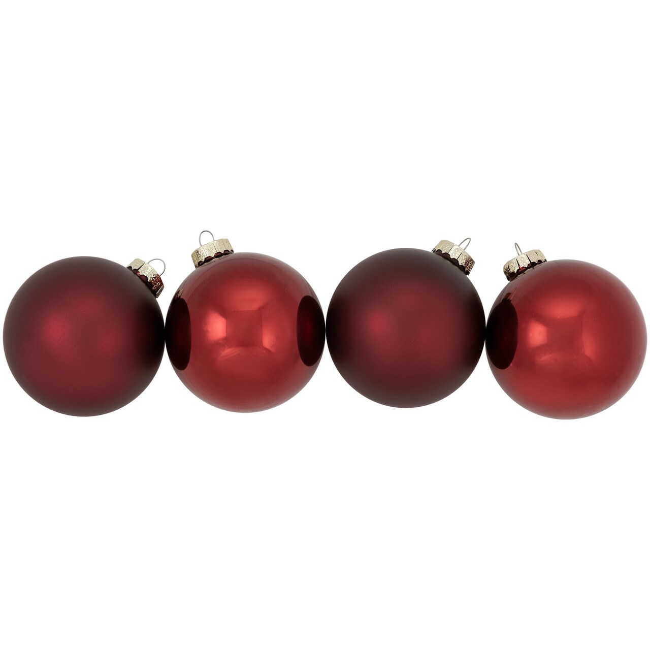 Northlight 2-Finish Glass Christmas Ball Ornaments - 4" (100mm) - Burgundy - 4ct